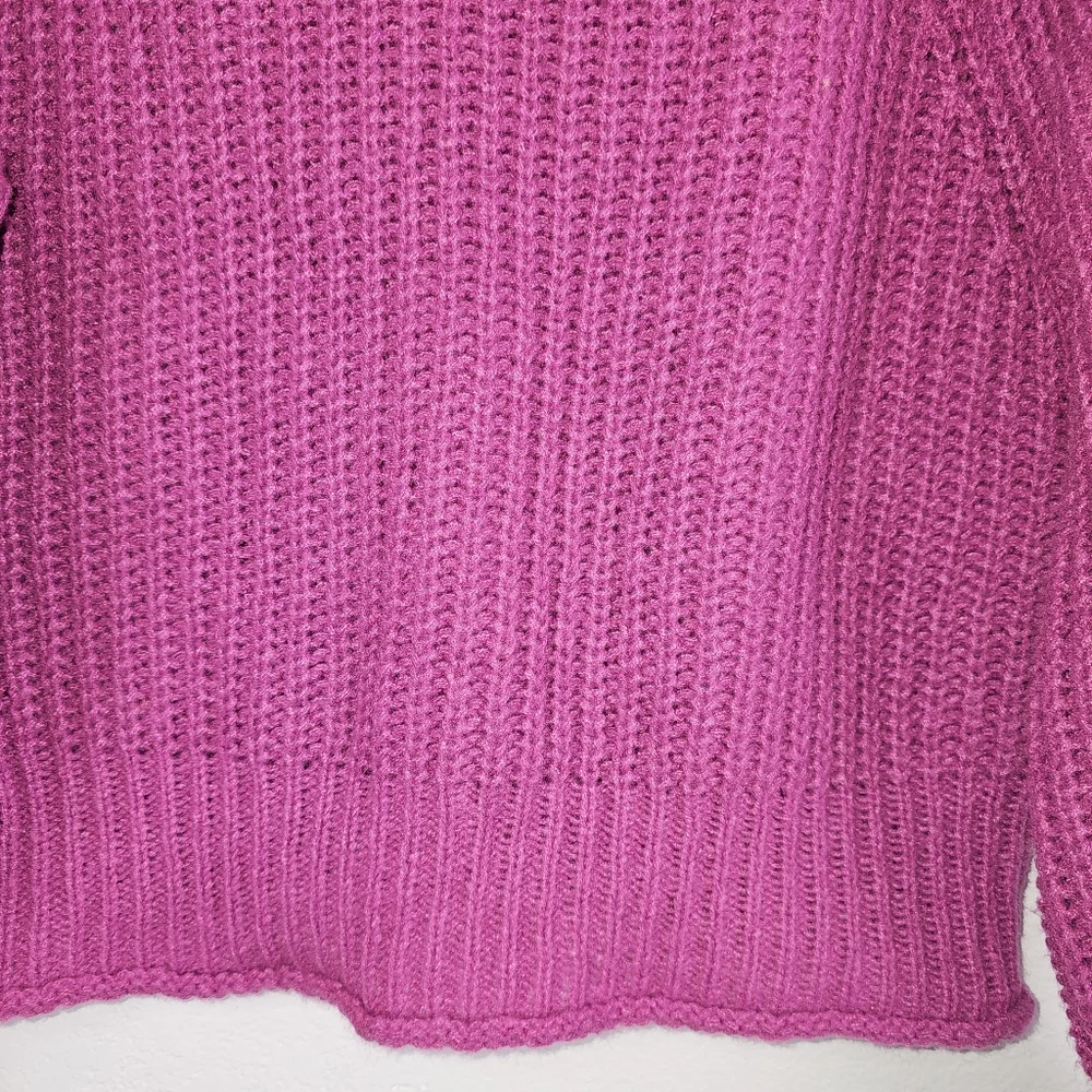 Jon & Anna Turtleneck Sweater Hot Pink Chunky Knit Ballon Sleeves Sz M Barbie